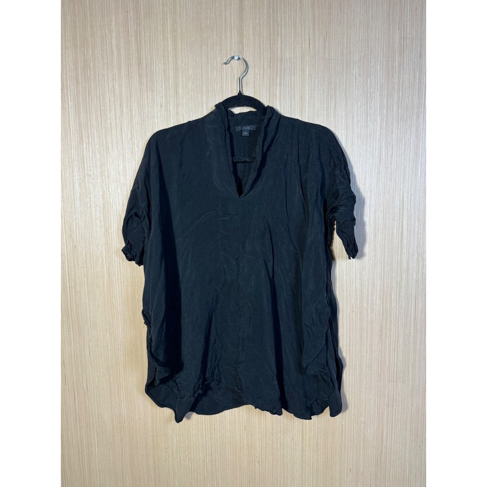COS Black 100% Cupro V-Neck Oversized Short Sleeve Tunic Blouse Size 32 / 2
